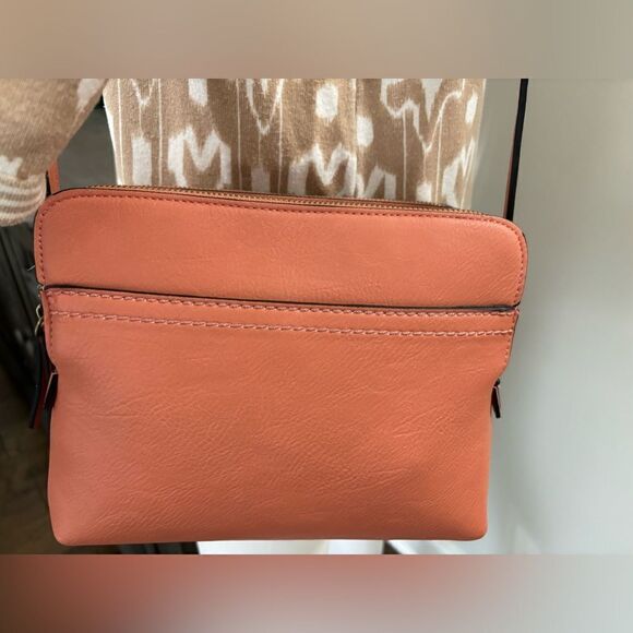 Dusty Orange Crossbody, 4 Zipper Compartments, 3 Slip Pockets, Adjustable Strap - Picture 1 of 12
